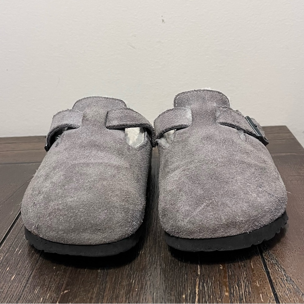 Birkenstock Sherpa Boston Clogs Grey Suede size 38 Women’s 7 - Picture 2 of 9